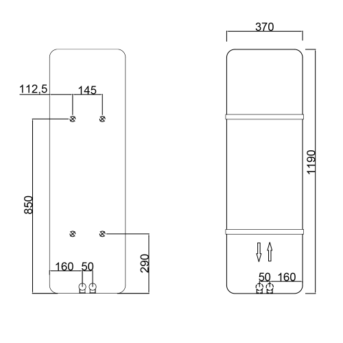 Grzejnik łazienkowy 370 x 1190 mm biały mat 417 W TABELLA MI1137 Sapho rysunek