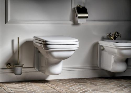 Deska WC wolnoopadająca biała, zawiasy brąz WALDORF 418601 Kerasan wizualizacja