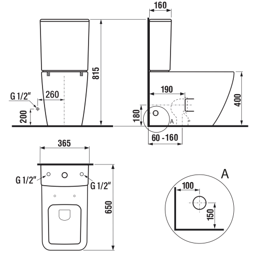 Kompakt WC KOMBI odpływ uniwersalny Rimless PORTO PC102WR Sapho rysunek