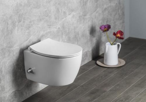 Miska WC podwieszana z funkcją bidetu biały RIMLESS 36 x 51 cm SENTIMENTI 10ARS1010 Isvea wizualizacja