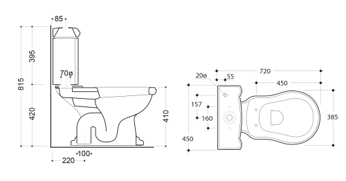 Retro miska WC kombi pionowy odpływ 101201 Kerasan rysunek