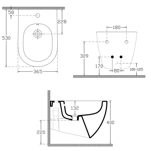Bidet podwieszany 36,5 x 53 cm INFINITY 10NF41001 Isvea rysunek