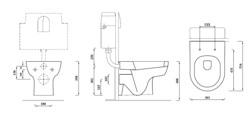 Miska WC podwieszana biały 36 x 52 cm MODIS MD001 Aqualine rysunek