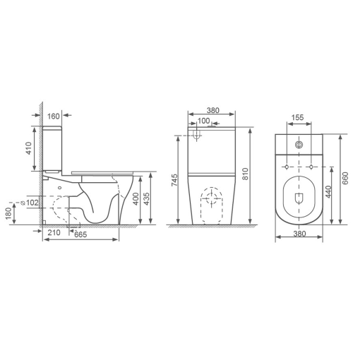 Kompakt WC odpływ uniwersalny Rimless BELLO PC103WR Sapho rysunek