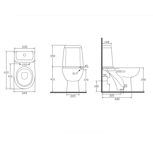 Kompakt WC KOMBI odpływ poziomy RIGA RG601 Aqualine rysunek