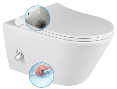 Miska WC podwieszana z prysznicem bidetowym biały RIMLESS 35,5 x 53 cm AVVA 100315 Sapho