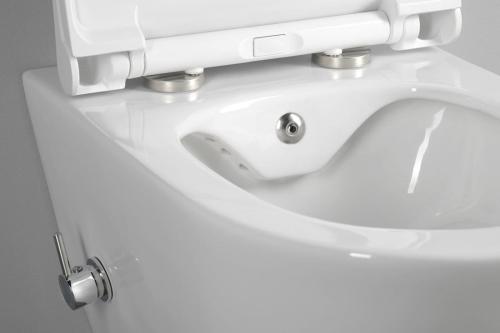 Miska WC podwieszana z prysznicem bidetowym biały RIMLESS 35,5 x 53 cm AVVA 100315 Sapho z bliska