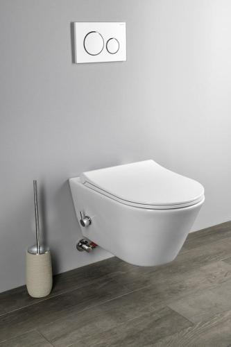 Miska WC podwieszana z prysznicem bidetowym biały RIMLESS 35,5 x 53 cm AVVA 100315 Sapho wiszące