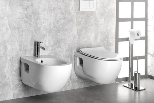 Miska WC podwieszana biały RIMLESS 36,5 x 53 cm BRILLA 100614 Sapho z bidetem