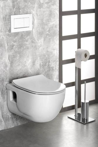 Miska WC podwieszana z funkcją bidetu biały RIMLESS 36,5 x 53 cm BRILLA 100612 Sapho aranżacja