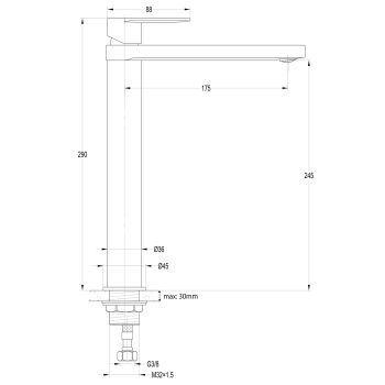 Bateria umywalkowa wysoka stojąca czarny mat DAPHNE DH601B Aqualine rysunek