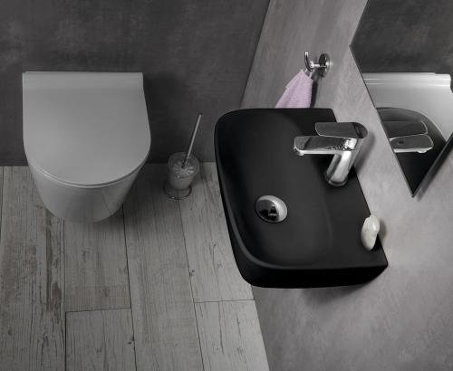 Umywalka ceramiczna 41,5 x 28,5 cm czarny mat NERISSA AR265B Sapho na  ścianie