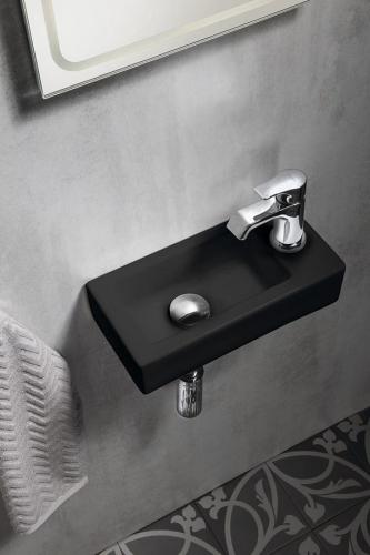 Umywalka ceramiczna 37 x 18 cm czarny mat prawa ZOE AR495B Sapho aranżacja