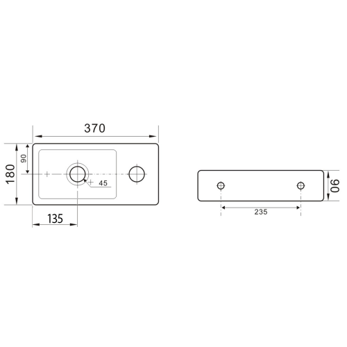 Umywalka ceramiczna 37 x 18 cm czarny mat prawa ZOE AR495B Sapho rysunek
