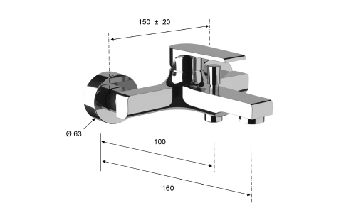 Bateria wannowa ścienna czarny mat KAI KA10/15 Sapho rysunek