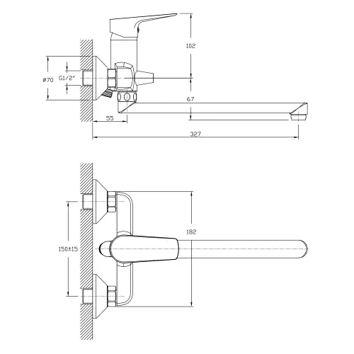 Bateria umywalkowa/wannowa ścienna chrom połysk LOTTA LT640 Aqualine  rysunek