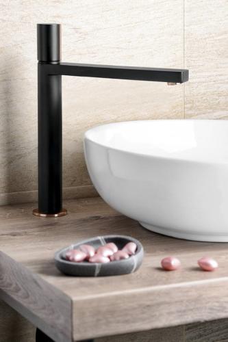 Bateria umywalkowa wysoka stojąca czarny/różowe złoto KAISA ZT091 Sapho  wizualizacja