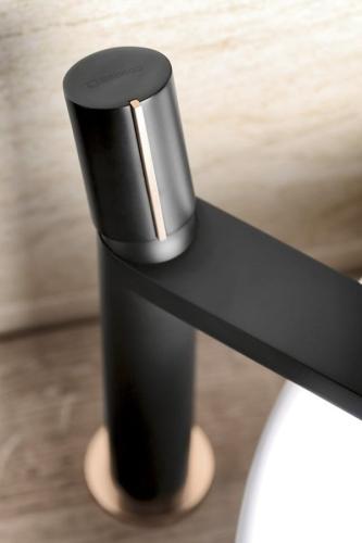 Bateria umywalkowa wysoka stojąca czarny/różowe złoto KAISA ZT091 Sapho  korek