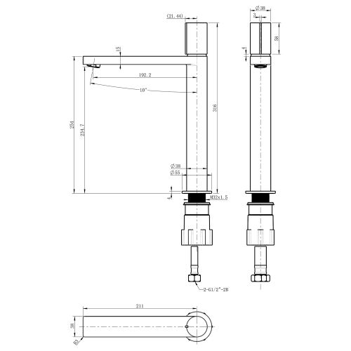 Bateria umywalkowa wysoka stojąca czarny/różowe złoto KAISA ZT091 Sapho  rysunek