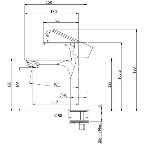 Bateria umywalkowa stojąca biały mat PAX XA02/14 Sapho rysunek