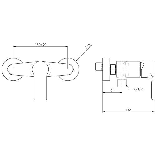 Bateria prysznicowa ścienna chrom PAX XA11 Sapho rysunek