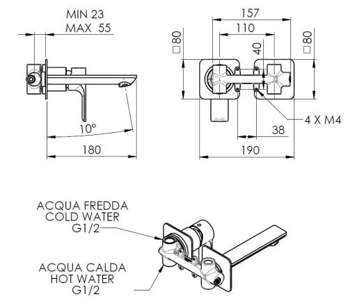 Bateria umywalkowa podtynkowa czarny mat PAX XA08/15 Sapho rysunek