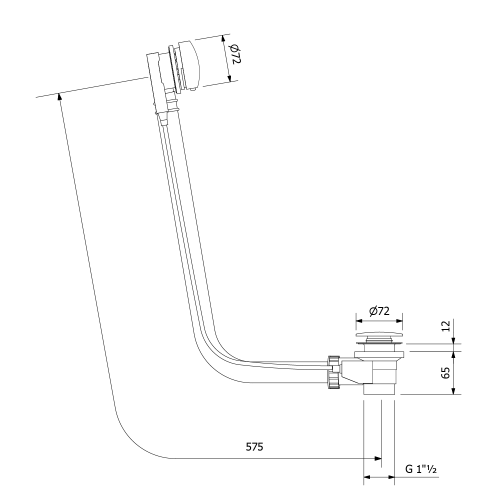 Syfon automatyczny do wanny 575 mm korek 72 mm złoty 71680G Polysan rysunek