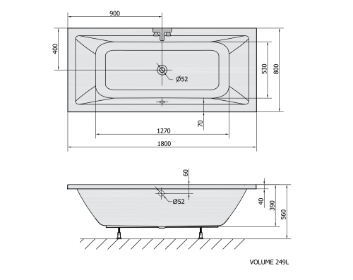 Wanna akrylowa prostokątna 180x80 cm KRYSTA 71710 Polysan  rysunek