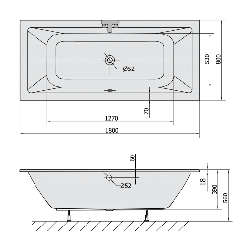 Wanna akrylowa prostokątna 180x80 cm KRYSTA SLIM 71710S Polysan rysunek