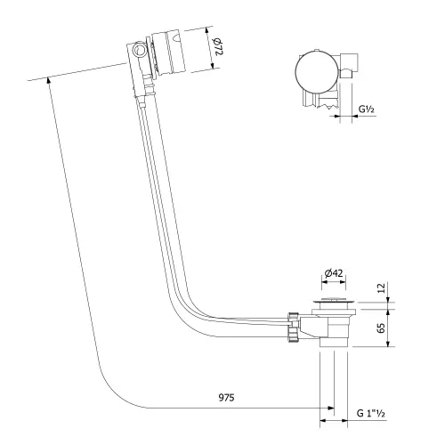 Syfon automatyczny do wanny z napełnianiem 975 mm 42 mm brąz 86398 Polysan rysunek