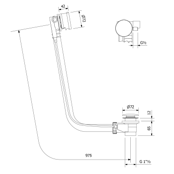 Syfon automatyczny do wanny z napełnianiem 975 mm 72 mm biały 71686W Polysan  rysunek