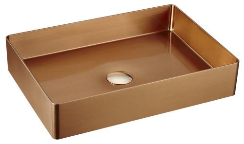 Umywalka nablatowa stal nierdzewna z korkiem 50 x 35 cm miedź AURUM AU303 Sapho