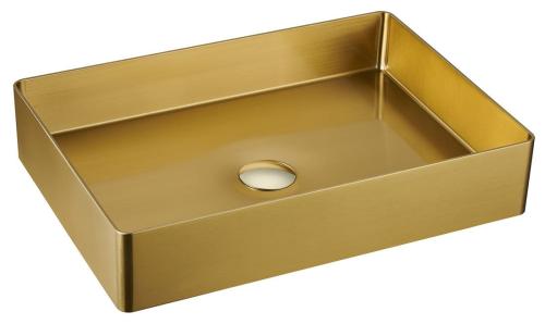 Umywalka nablatowa stal nierdzewna z korkiem 50 x 35 cm złoty mat AURUM AU203 Sapho