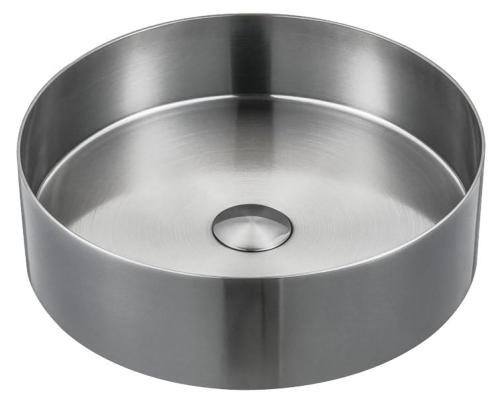 Umywalka nablatowa stal nierdzewna z korkiem średnica 38 cm stal nierdzewna szczotkowana AURUM AU401 Sapho