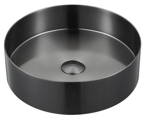 Umywalka nablatowa stal nierdzewna z korkiem średnica 38 cm antracyt AURUM AU101 Sapho