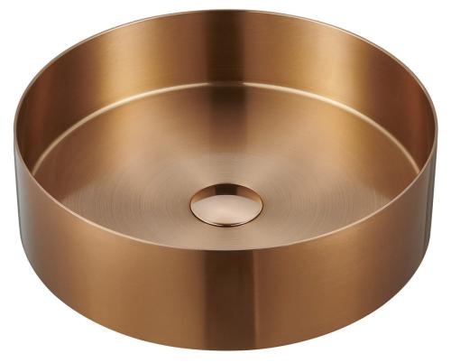 Umywalka nablatowa stal nierdzewna z korkiem średnica 38 cm miedź AURUM AU301 Sapho