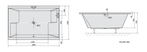 Wanna akrylowa prostokątna 180x120 cm DUPLA 13611 Polysan rysunek