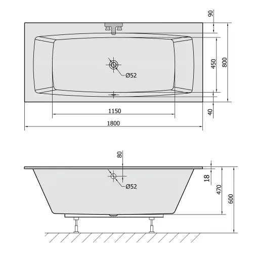 Wanna akrylowa prostokątna 180x80 cm KVADRA SLIM 17611S Polysan rysunek