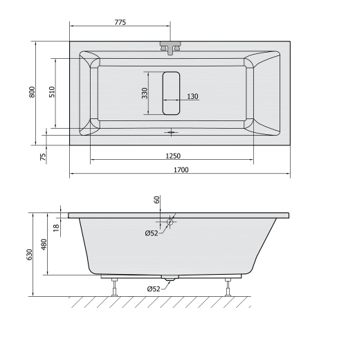 Wanna akrylowa prostokątna 170x80 cm MARLENE SLIM 72403S Polysan rysunek