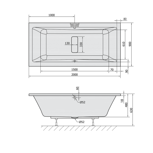 Wanna akrylowa prostokątna 200x90 cm MARLENE SLIM 78731S Polysan rysunek