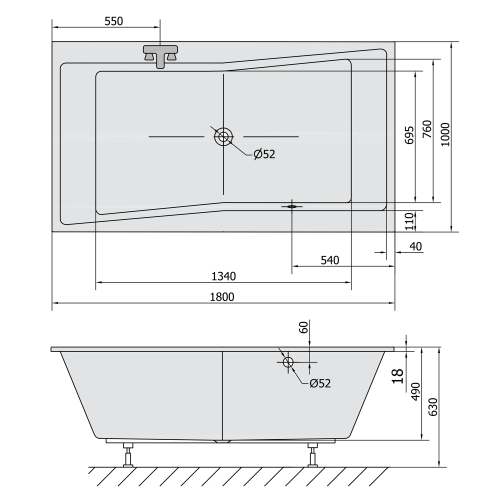 Wanna akrylowa prostokątna 180x100 cm QUEST SLIM 78511S Polysan rysunek