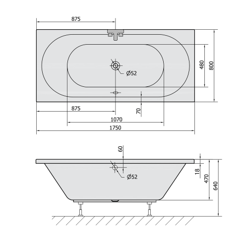 Wanna akrylowa prostokątna 175x80 cm VIVA B SLIM 88119S Polysan rysunek