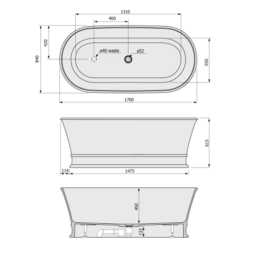 Wanna wolnostojąca 170x84 cm DELONIX 92130 Polysan rysunek