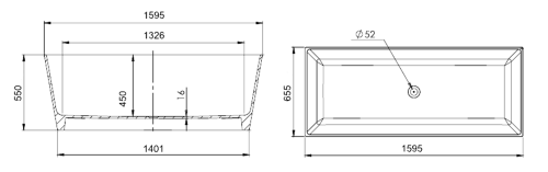 Wanna wolnostojąca 159x65 cm KVADRIE GVKV1590 Gelco rysunek