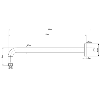 Ramię deszczowni ścienne 40 cm czarne matowe SL103 Sapho rysunek