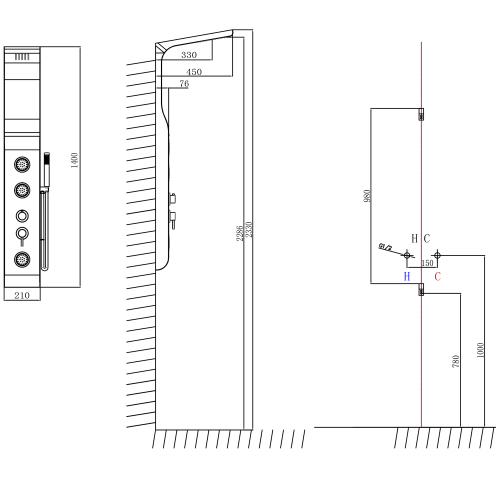 Panel prysznicowy z baterią biały YUKI SL290 Aqualine rysunek