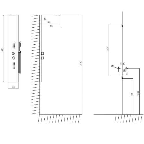 Panel prysznicowy z baterią stal nierdzewna GRACE WN326 Sapho   rysunek