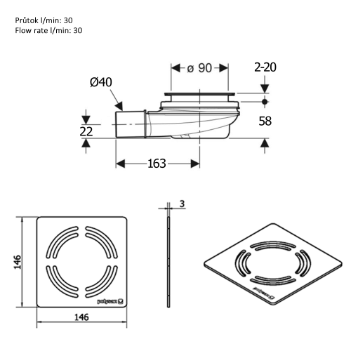 Syfon do brodzika prysznicowego 90 mm DN40 biały FLEXIA GEBERIT 17741 Polysan rysunek