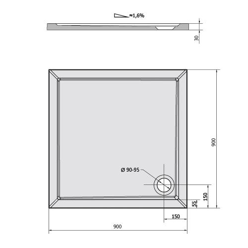 Brodzik prysznicowy kwadratowy kompozytowy 90 x 90 cm AURA LIGHT 11221 Polysan rysunek