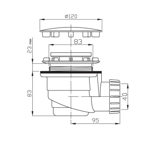 Syfon do brodzika prysznicowego ⌀90 mm chrom 1711A Polysan  rysunek